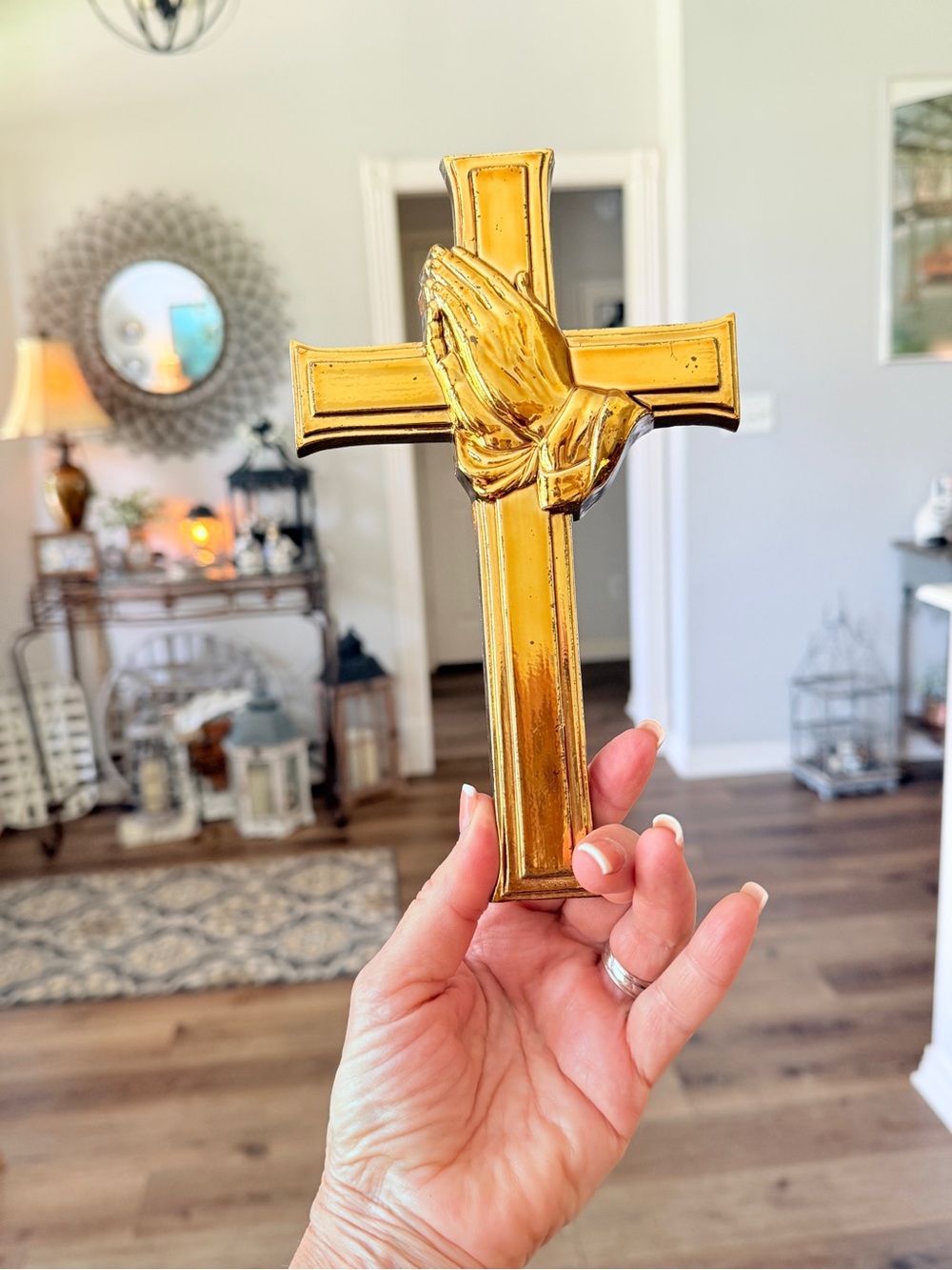 MCM Gold & Silver Crucifix Set w/ Praying Hands Cross, Italian Bracelet & Prayer - Picture 13 of 16